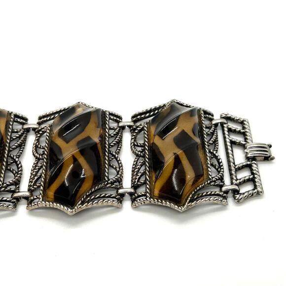 Vintage MCM Faux Tortoise Shell Chunky Lucite Bracelet - Picture 3 of 10